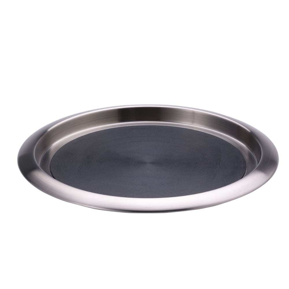 Service Ideas 14" Non-Slip Tray w/ Solid Rubber Insert, Stainless (TR1412SR)