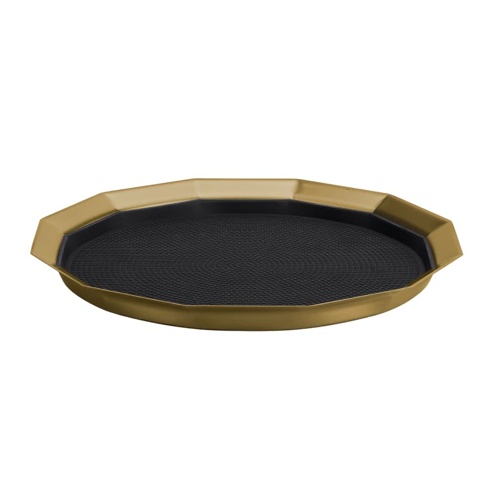 Service Ideas 14" Non-Slip Tray w/ Removable Rubber Insert, Stainless Steel, Vintage Gold (TRPN1412RIBSVG)