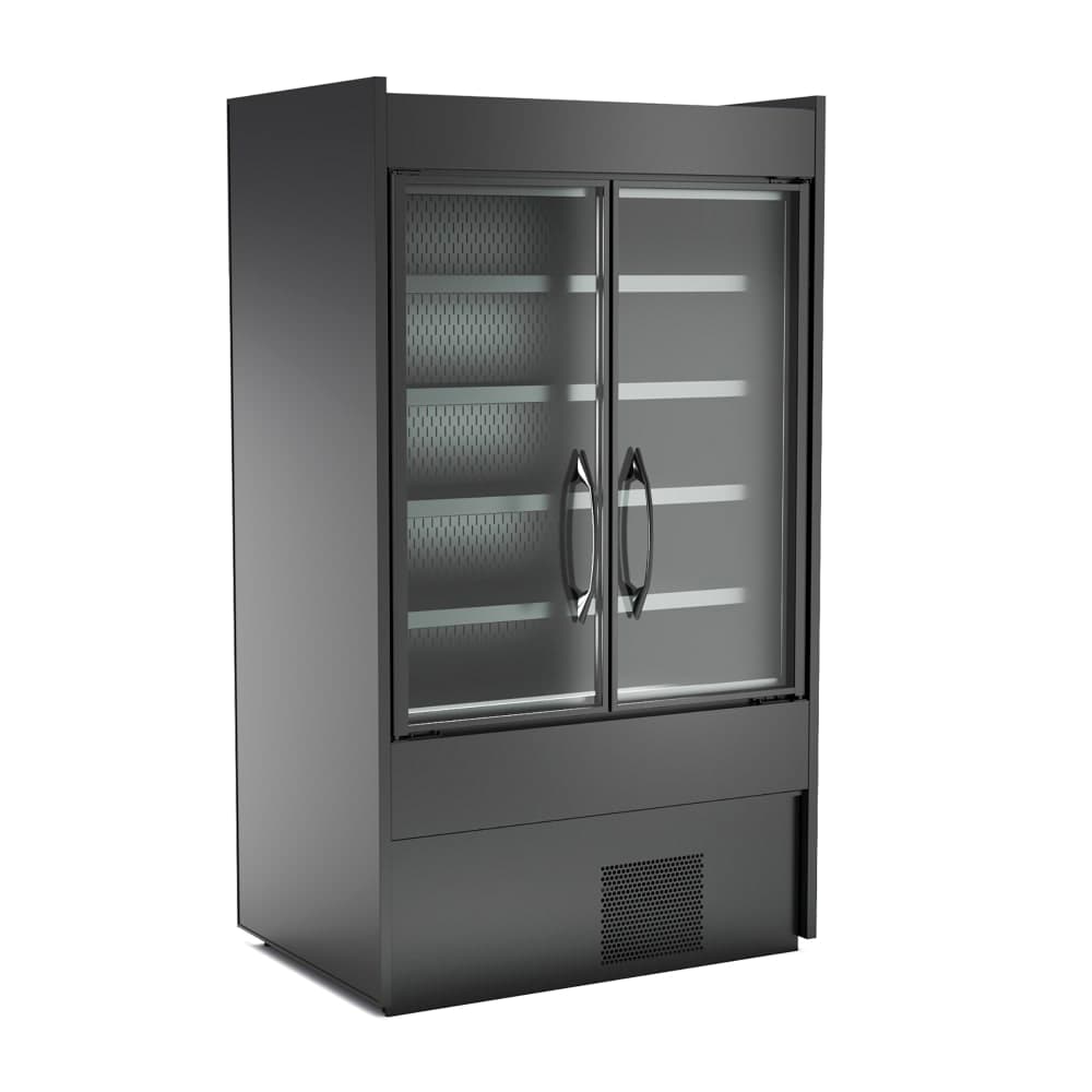 Structural Concepts BD4732 47 1/4" Oasis® Two Section Glass Door Merchandiser - (2) Left/Right Hinge Doors, Black, 110-120v