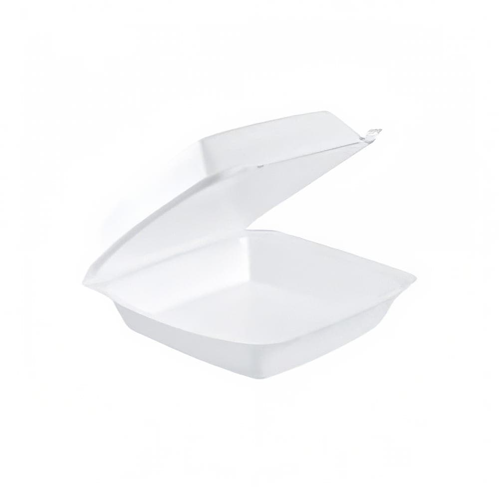 Dart 85HT1 Hinged Lid Food Container - 8 2/5"L x 8"W x 3 1/3"H, Insulated Foam, White