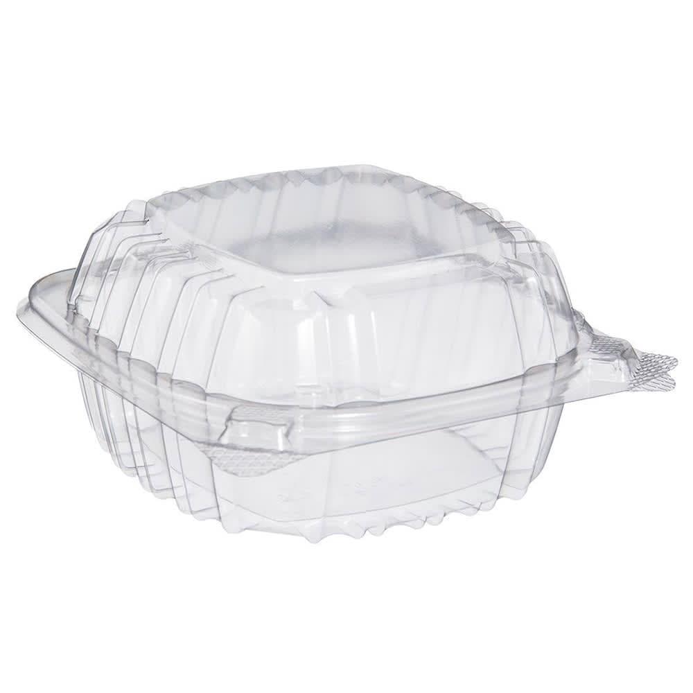 Dart C53PST1 ClearSeal® Hinged Lid Food Container - 5 1/3"L x 5 1/3"W x 2 3/5"H, Plastic, Clear