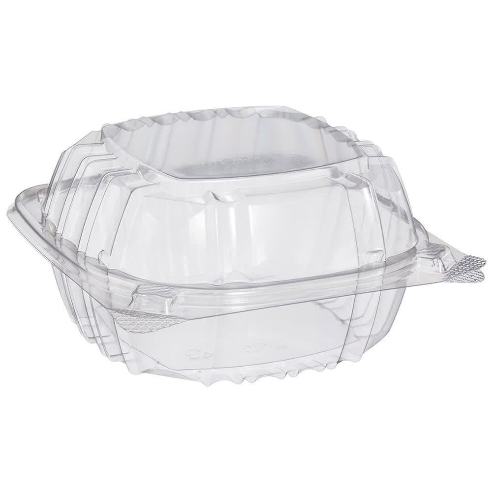 Dart C57PST1 ClearSeal® Hinged Lid Food Container - 6"L x 6"W x 3"H, Plastic, Clear