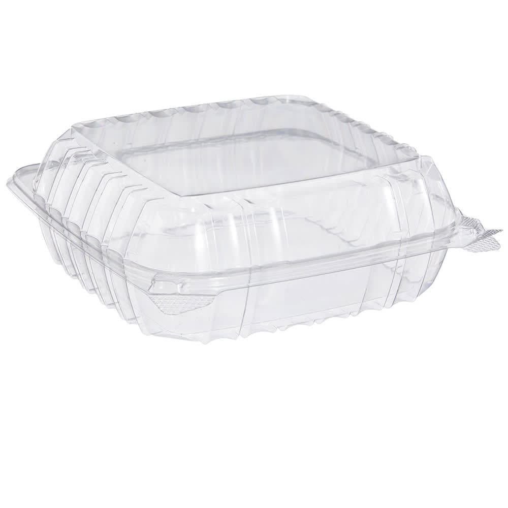 Dart C90PST1 ClearSeal® Hinged Lid Food Container - 8 1/3"L x 8 1/5"W x 3"H, Plastic, Clear