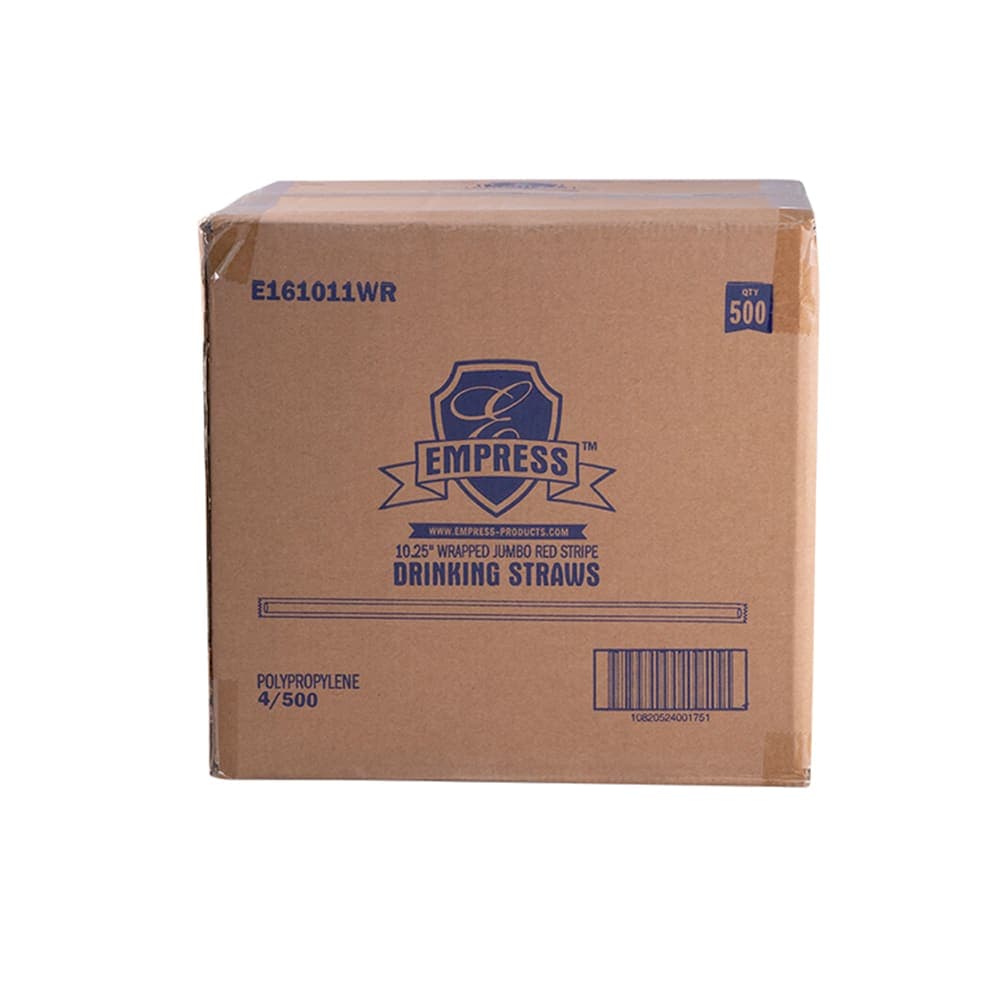 Empress 10 1/4" Jumbo Straw - Paper Wrapped, Red/White Striped (E161011WR (42020))