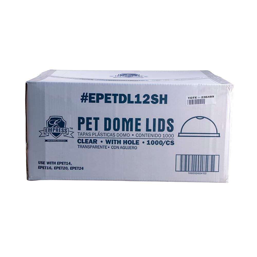Empress Dome Lid w/ Hole for 12 oz to 24 oz Cups - PET, Clear (EPETDL12SH (48630))