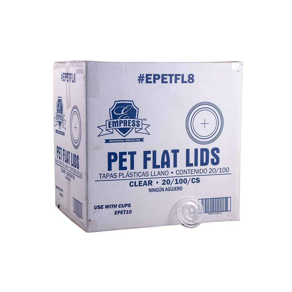 Empress Flat Lid for 10 oz PET Cups - Plastic, Clear (EPETFL8)
