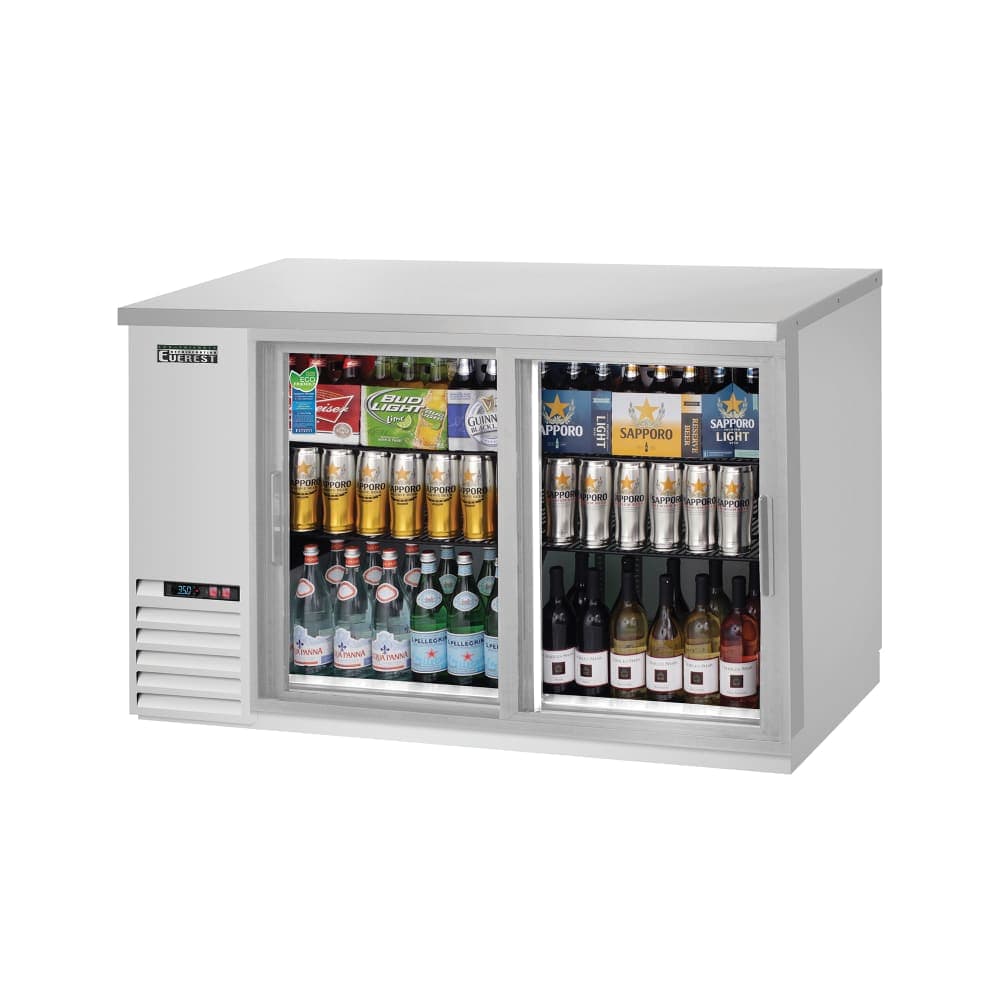 Everest Refrigeration EBB59G-SD-SS 57 3/4" Bar Refrigerator - 2 Sliding Glass Doors, Stainless, 115v