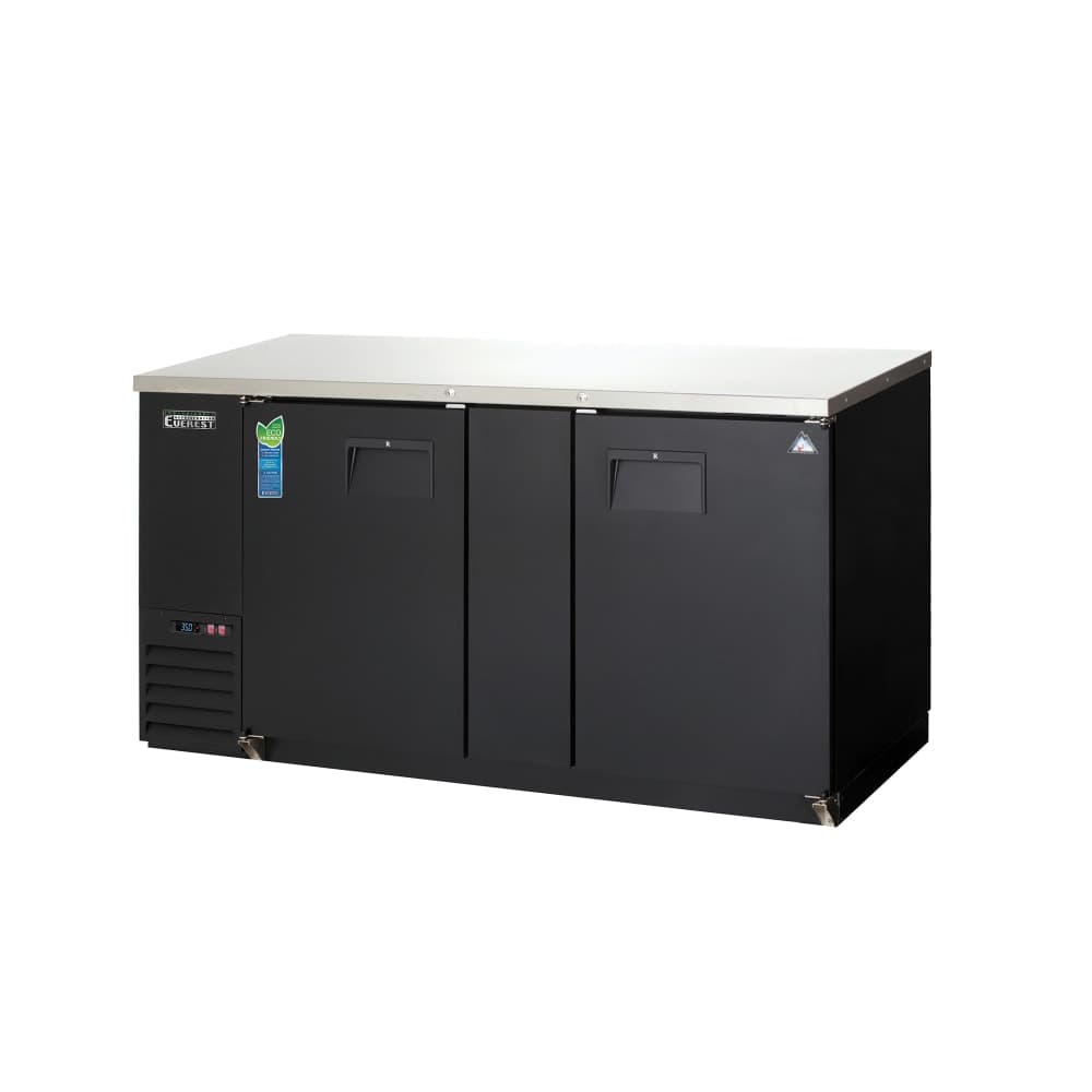Everest Refrigeration EBB69 68" Bar Refrigerator - 2 Swinging Solid Doors, Black, 115v