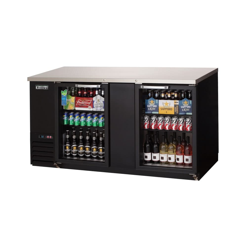 Everest Refrigeration EBB69G 68" Bar Refrigerator - 2 Swinging Glass Doors, Black, 115v