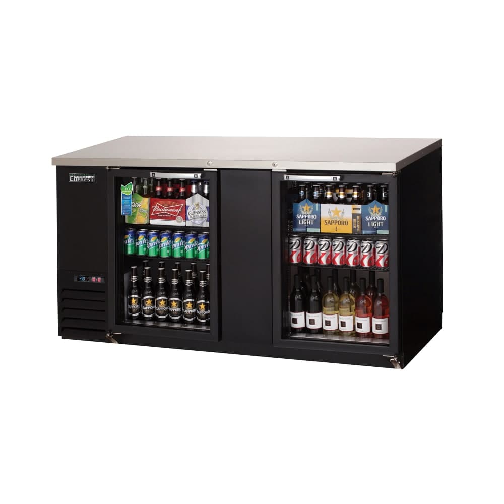 Everest Refrigeration EBB69G-24 68" Bar Refrigerator - 2 Swinging Glass Doors, Black, 115v