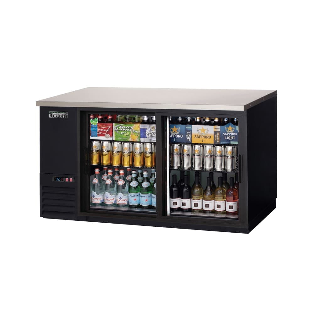 Everest Refrigeration EBB69G-SD 68" Bar Refrigerator - 2 Sliding Glass Doors, Black, 115v