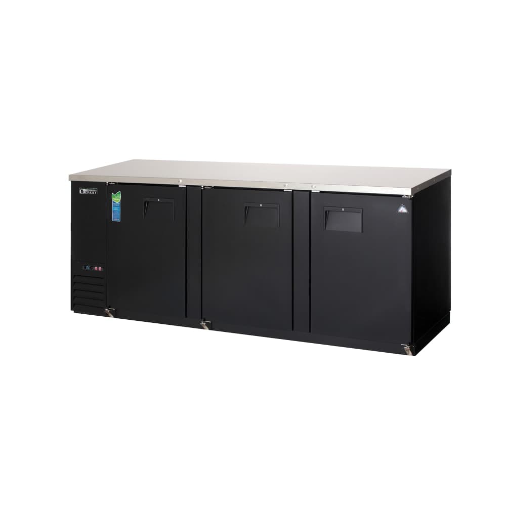 Everest Refrigeration EBB90 89 1/4" Bar Refrigerator - 3 Swinging Solid Doors, Black, 115v