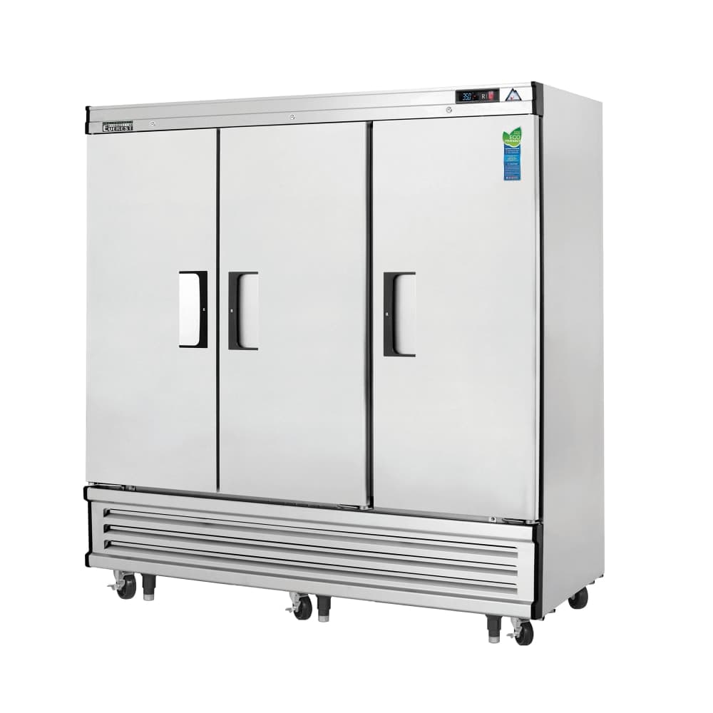 Everest Refrigeration EBR3 74 3/4" Three Section Reach In Refrigerator, (3) Left/Right Hinge Solid Doors, 115v