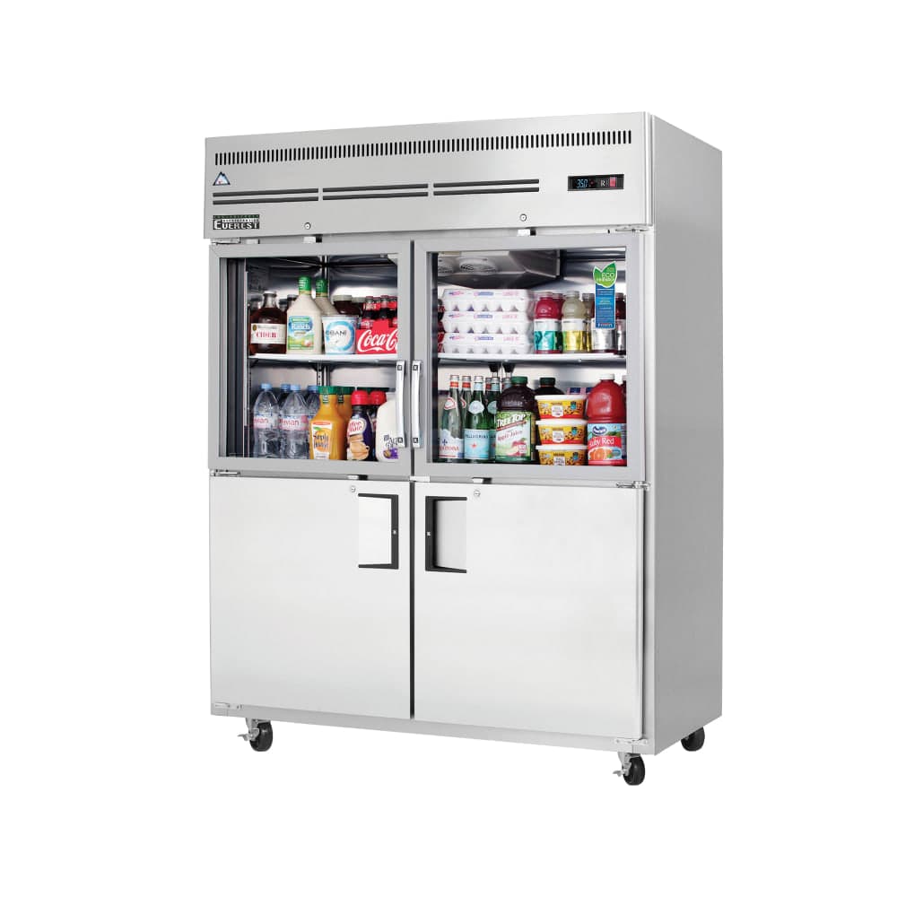 Everest Refrigeration EGSWH4 59" Two Section Reach In Refrigerator, (2) Glass Doors, (2) Solid Doors, Left/Right Hinge, 115v