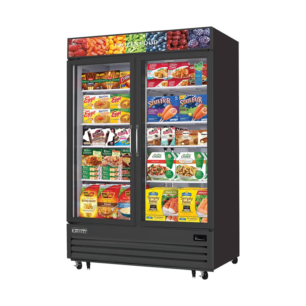 Everest Refrigeration EMGF48B 54 3/4" Two Section Display Freezer w/ Swing Door - Bottom Mount Compressor, Black, 115v