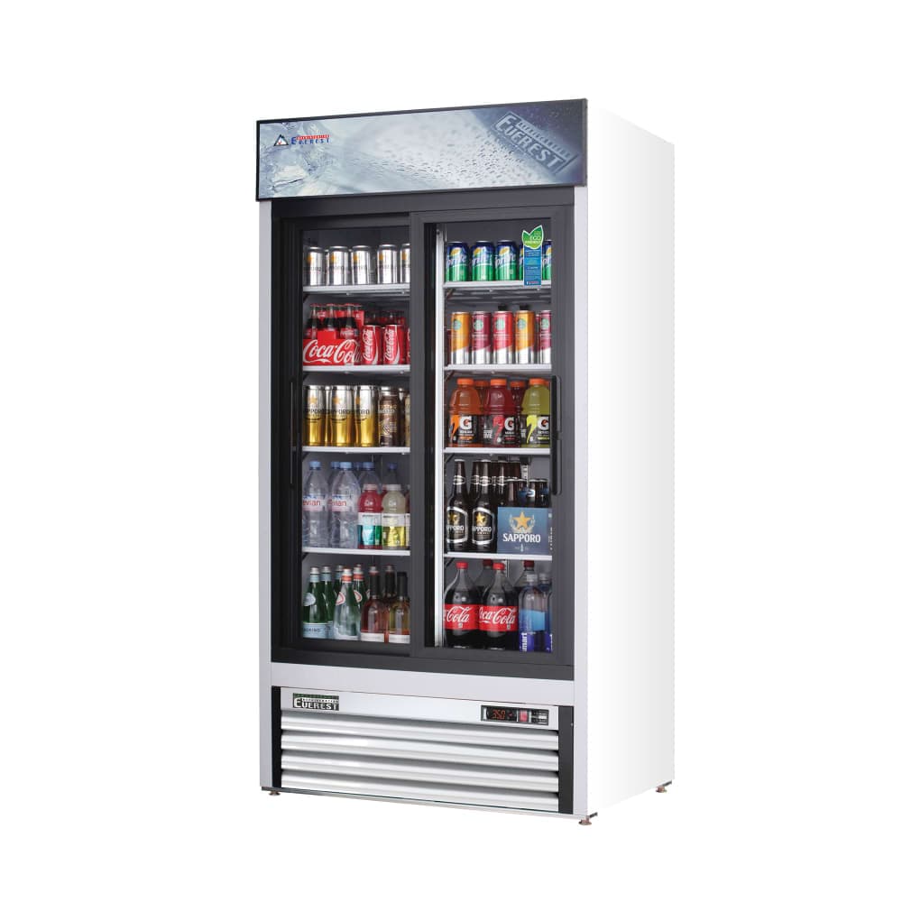 Everest Refrigeration EMGR33 39 3/8" EM Series Two Section Glass Door Merchandiser - (2) Sliding Doors, White, 115v