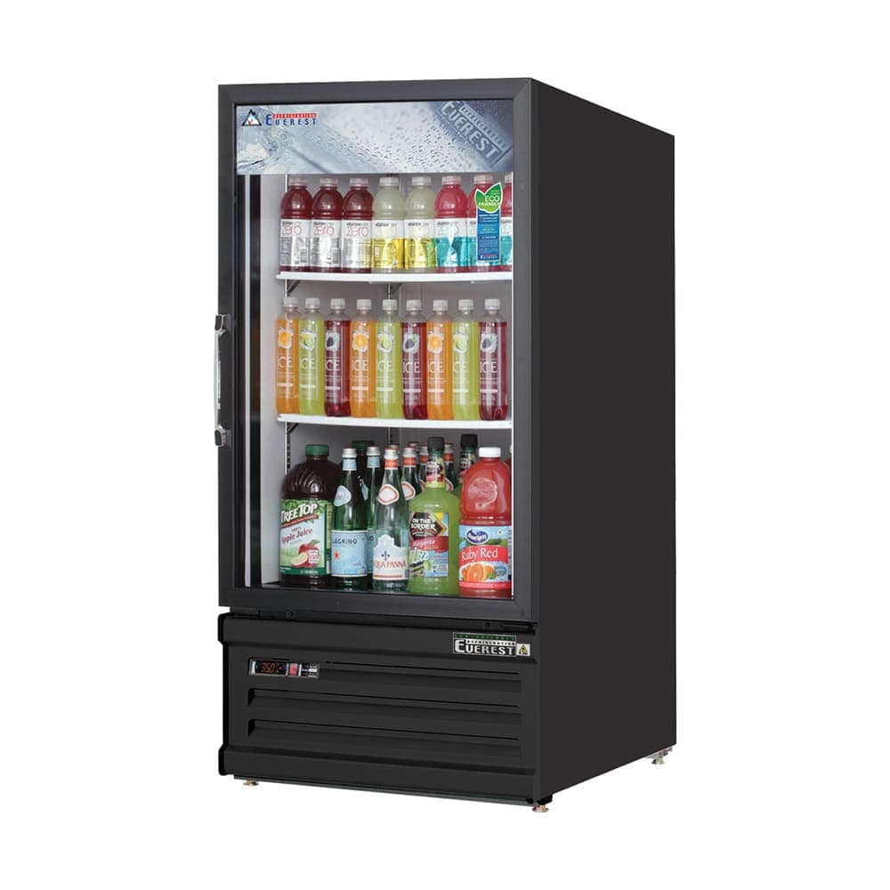 Everest Refrigeration EMGR8B 24" EM Series One Section Glass Door Merchandiser - (1) Right Hinge Door, Black, 115v
