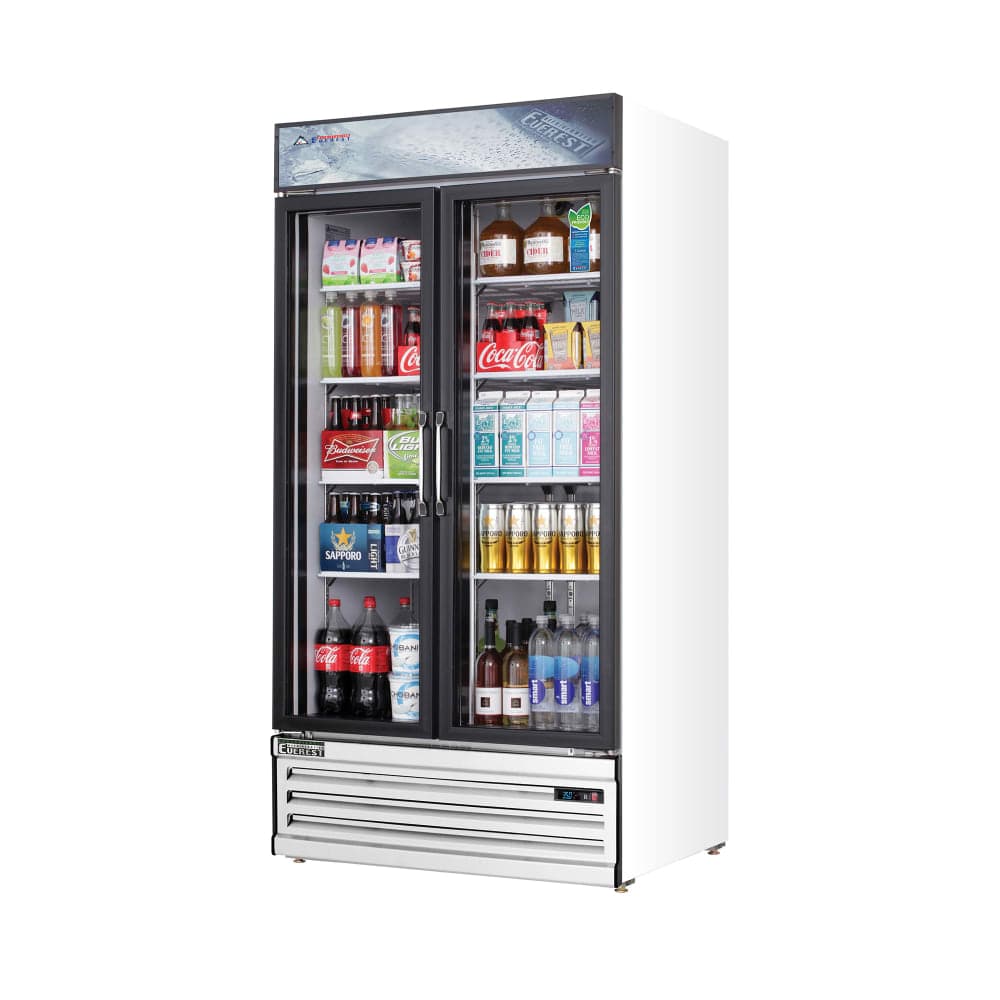 Everest Refrigeration EMSGR33 39 3/8" EM Series Two Section Glass Door Merchandiser - (2) Left/Right Hinge Doors, White, 115v