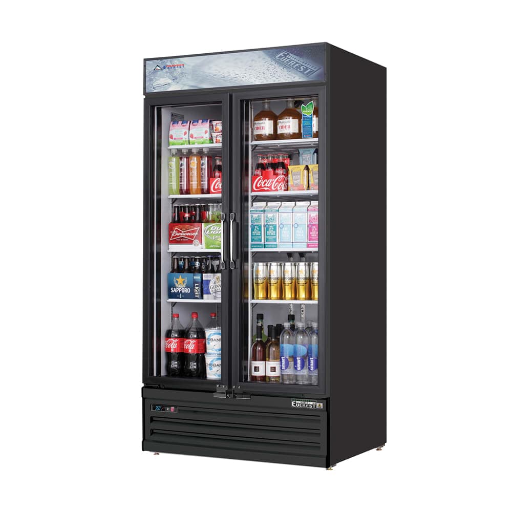 Everest Refrigeration EMSGR33B 39 3/8" EM Series Two Section Glass Door Merchandiser - (2) Left/Right Hinge Doors, Black, 115v