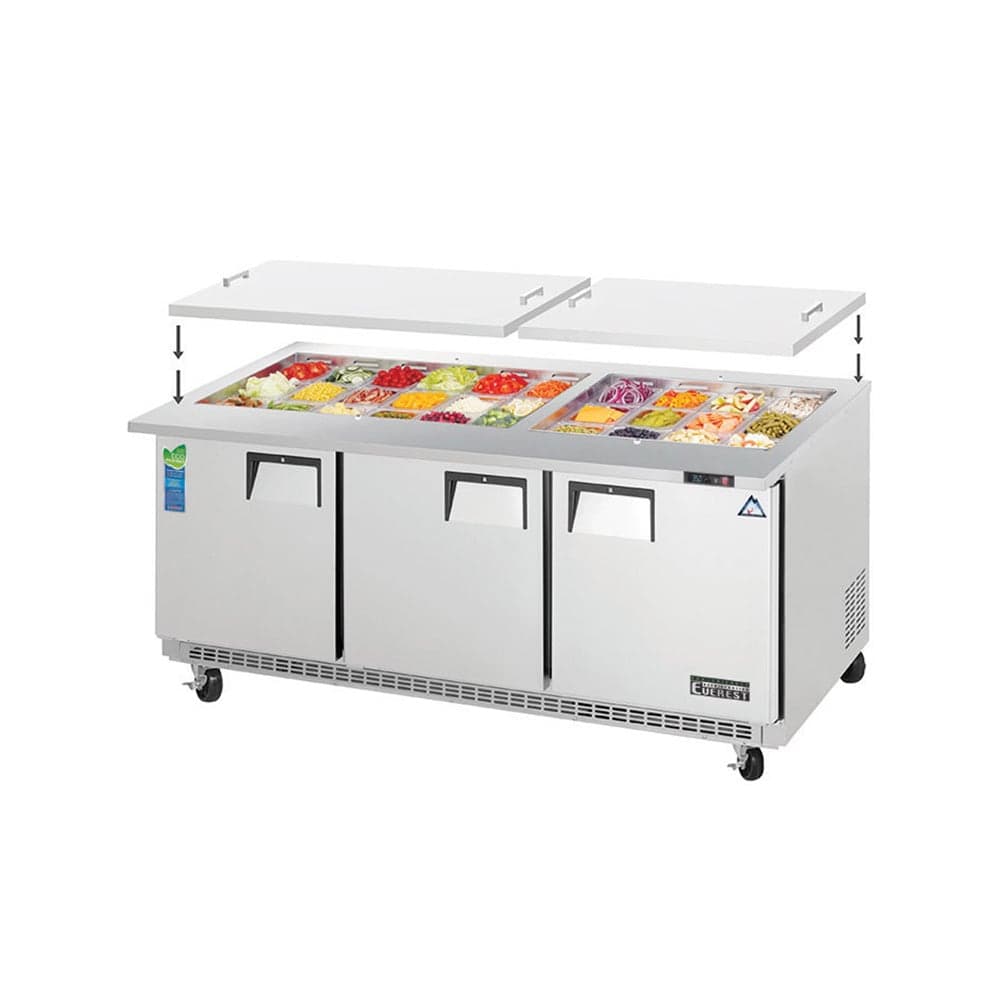 Everest Refrigeration EOTP3 71 1/8" EOTP Series Mega Top Sandwich/Salad Prep Table w/ Refrigerated Base, 115v