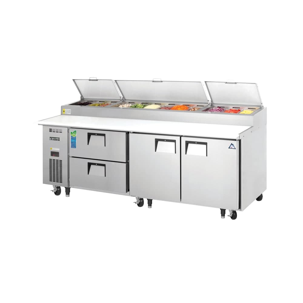 Everest Refrigeration EPPR3-D2 93 1/8" EPP Series Pizza Prep Table w/ Refrigerated Base, 115v