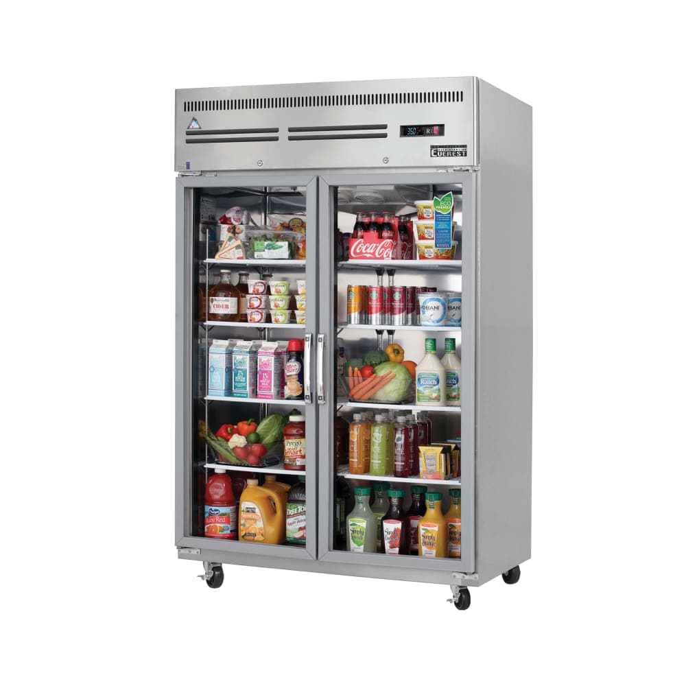 Everest Refrigeration ESGR2 49 5/8" Two Section Reach In Refrigerator, (2) Left/Right Hinge Glass Doors, 115v