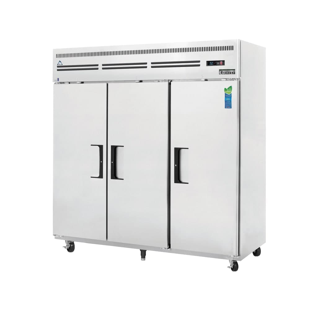 Everest Refrigeration ESR3 74 3/4" Three Section Reach In Refrigerator, (3) Left/Right Hinge Solid Doors, 115v