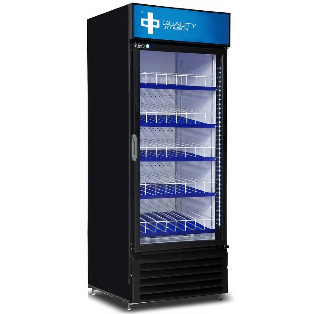 QBD CD26-HC 30 5/8" One Section Glass Door Merchandiser - (1) Right Hinge Door, Black, 115v