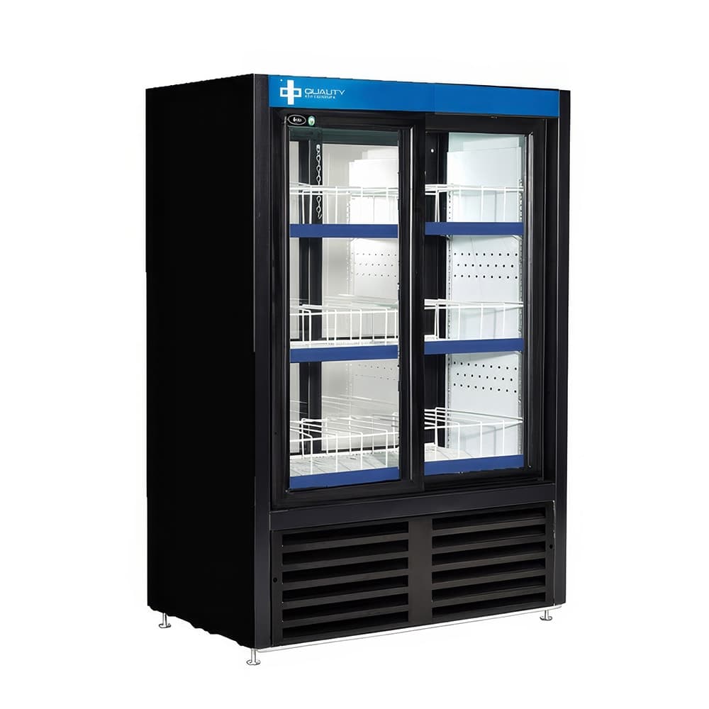 QBD CD3354CPT-HC 39 1/2" Two Section Pass Thru Glass Door Merchandiser - (2) Sliding Doors, Black, 115v