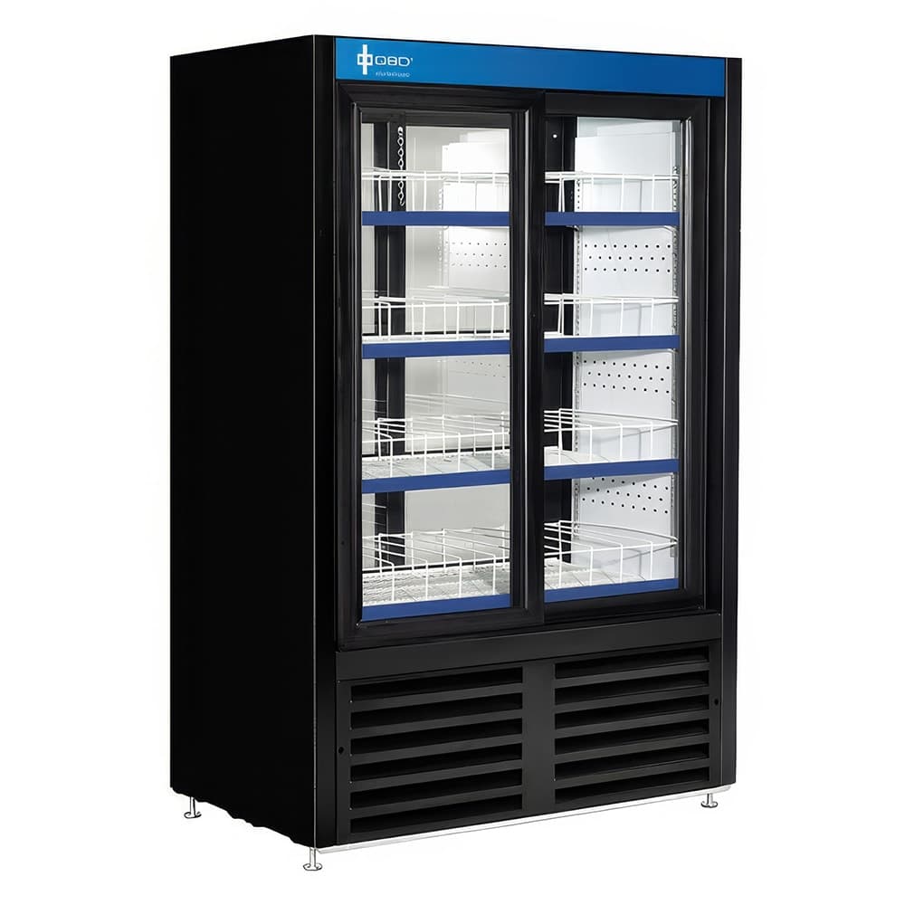 QBD CD3360CPT-HC 39 1/2" Two Section Pass Thru Glass Door Merchandiser - (2) Sliding Doors, Black, 115v