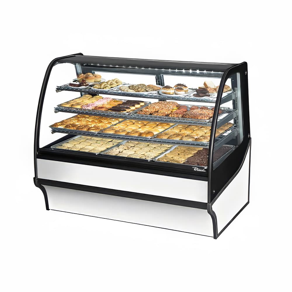 True TDM-DC-59-GE/GE-S-W 59 1/4" Full Service Dry Bakery Case w/ Curved Glass - (4) Levels, 115v