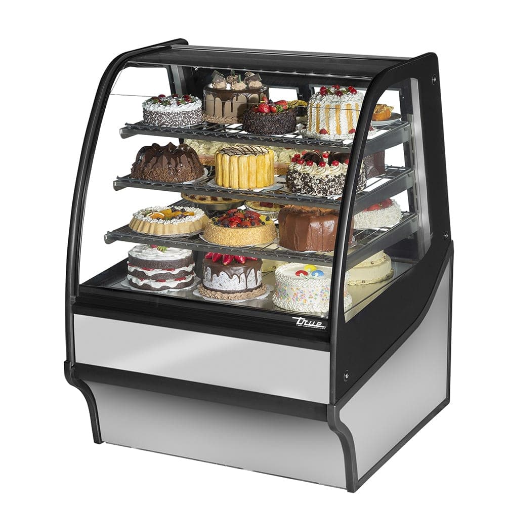 True TDM-R-36-GE/GE-S-S 36 1/4" Full Service Bakery Case w/ Curved Glass - (4) Levels, 115v