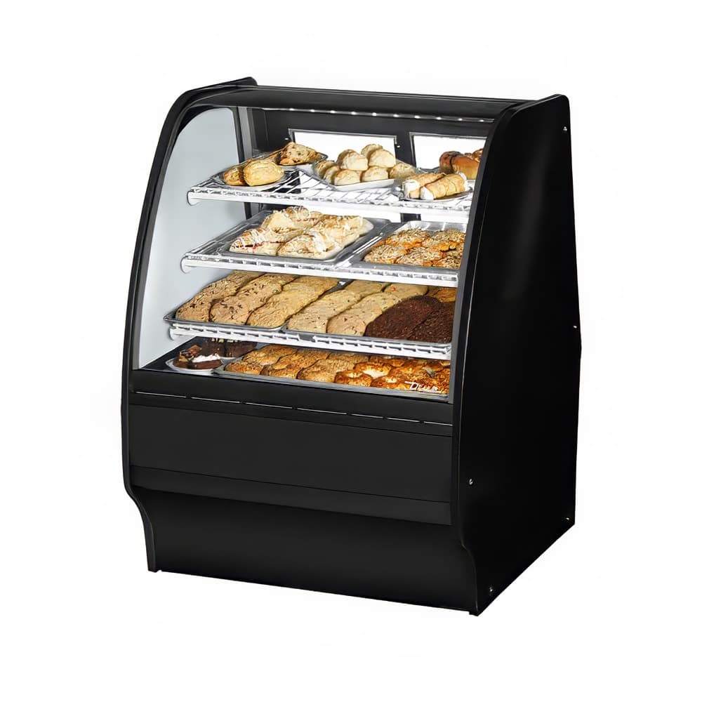 True TGM-DC-36-SC/SC-B-W 36 1/4" Full Service Dry Bakery Case w/ Curved Glass - (4) Levels, 115v