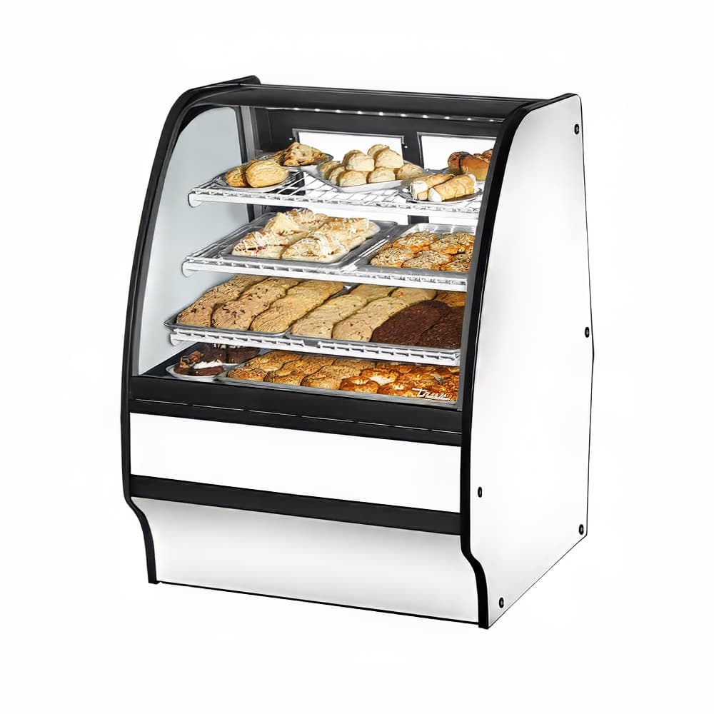 True TGM-DC-36-SC/SC-W-W 36 1/4" Full Service Dry Bakery Case w/ Curved Glass - (4) Levels, 115v