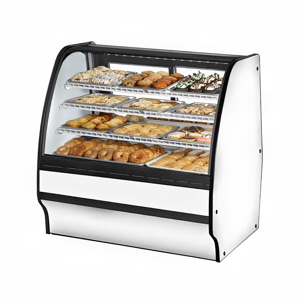True TGM-DC-48-SC/SC-W-W 48 1/4" Full Service Dry Bakery Case w/ Curved Glass - (4) Levels, 115v