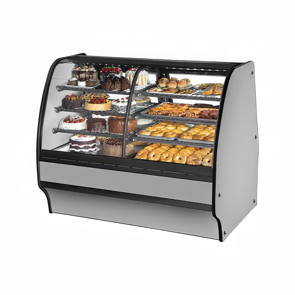 True TGM-DZ-59-SC/SC-S-S 59 1/4" Full Service Dual Zone Bakery Case w/ Curved Glass - (4) Levels, 115v