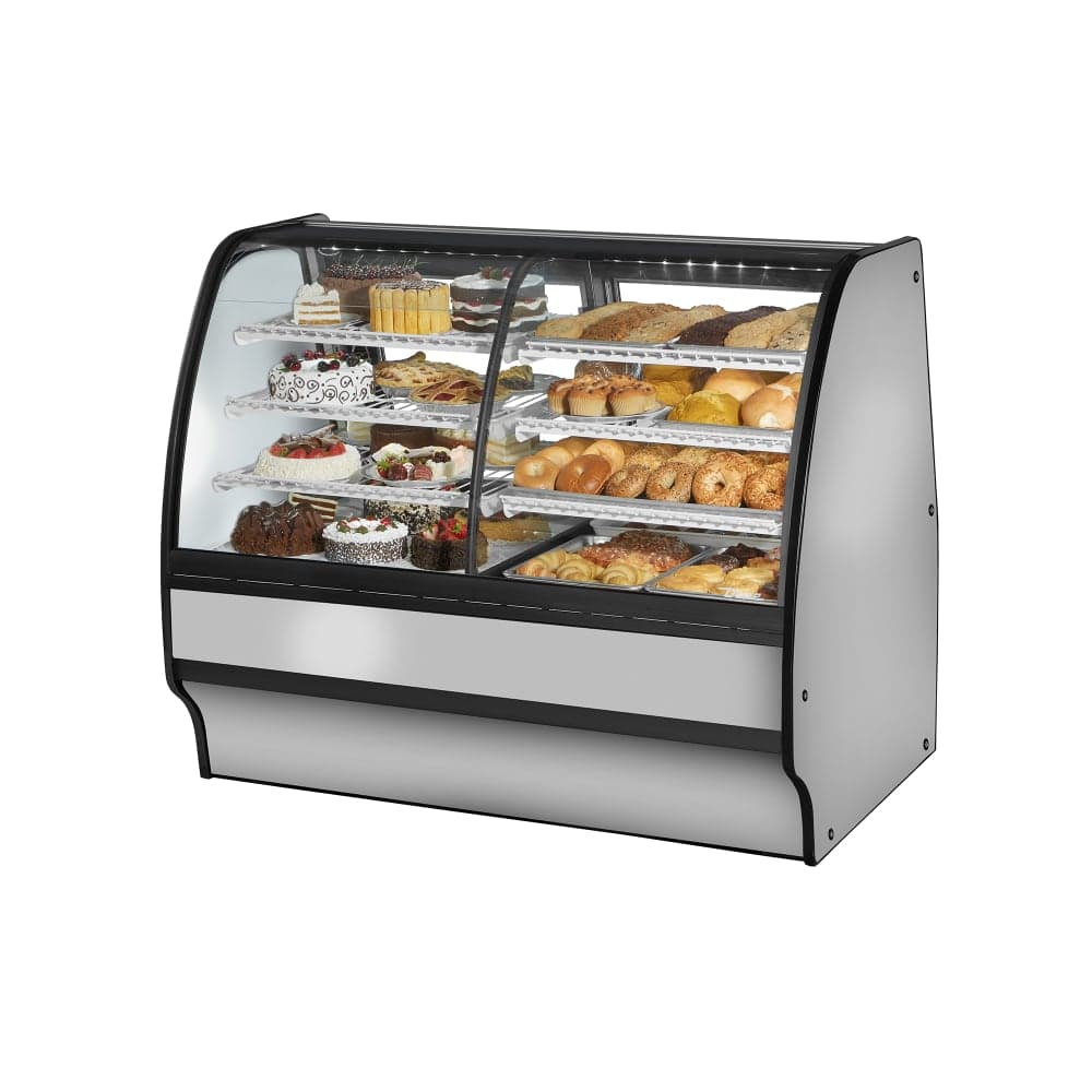 True TGM-DZ-59-SC/SC-S-W 59 1/4" Full Service Dual Zone Bakery Case w/ Curved Glass - (4) Levels, 115v