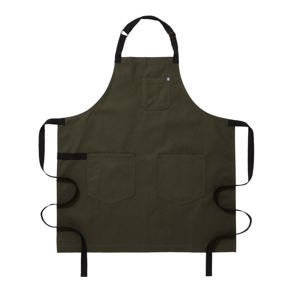 Hedley & Bennett Full Length Bib Apron w/ (2) Pockets - 33" x 30", Cotton, Olive Green (HB001638)