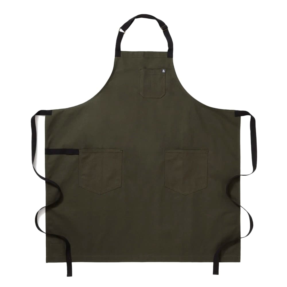 Hedley & Bennett Full Length Bib Apron w/ (2) Pockets - 39 1/2" x 37", Cotton, Olive Green (HB001639)