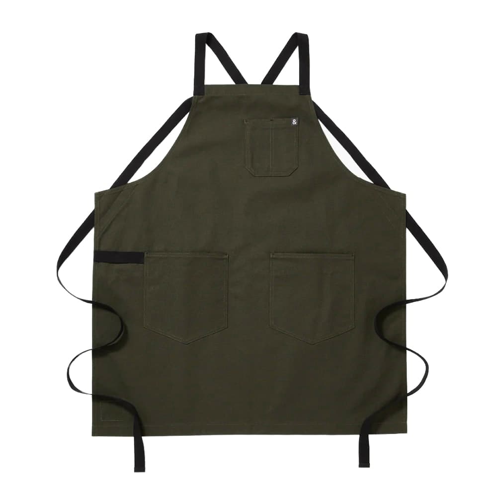 Hedley & Bennett Full Length Bib Apron w/ (2) Pockets - 33" x 30", Cotton, Olive Green (HB001640)