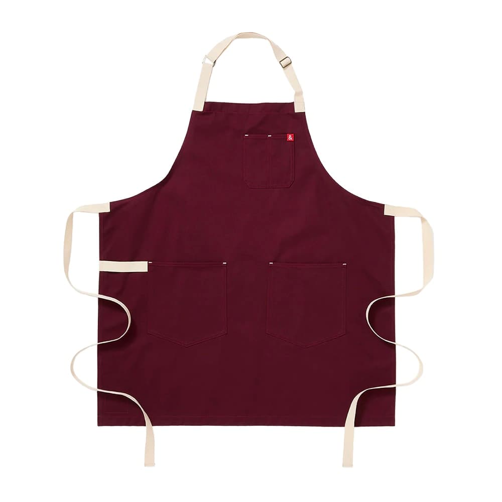 Hedley & Bennett Full Length Bib Apron w/ (2) Pockets - 33" x 30", Cotton, House Red (HB001676)