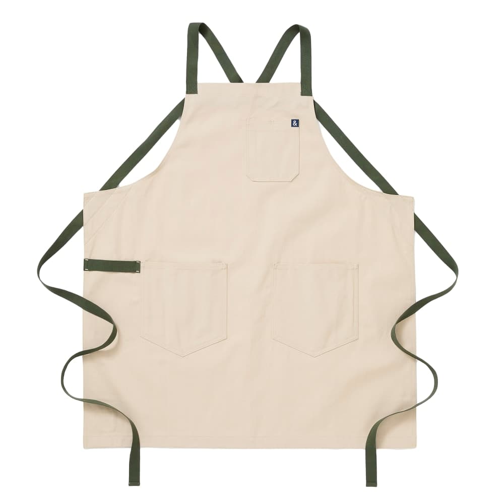 Hedley & Bennett Full Length Bib Apron w/ (2) Pockets - 33" x 30", Cotton, Sage White (HB001719)