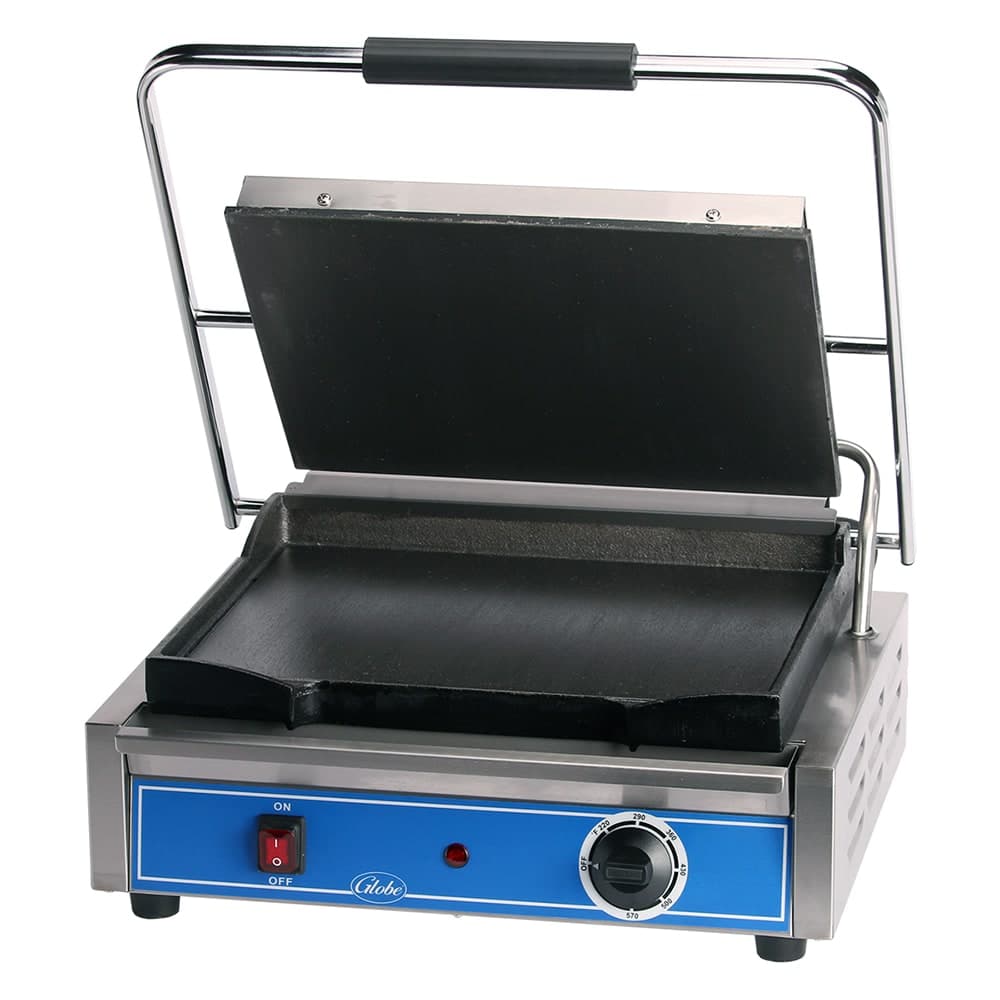 Globe GSG1410 Single Commercial Panini Press w/ Cast Iron Smooth Plates, 120v