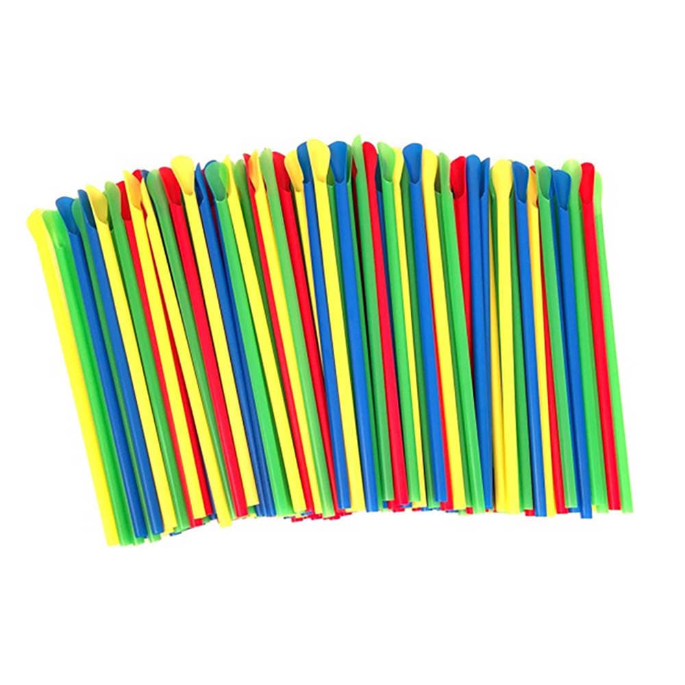 Paragon 8" Unwrapped Spoon Straws - Polypropylene, Assorted Colors (6510)
