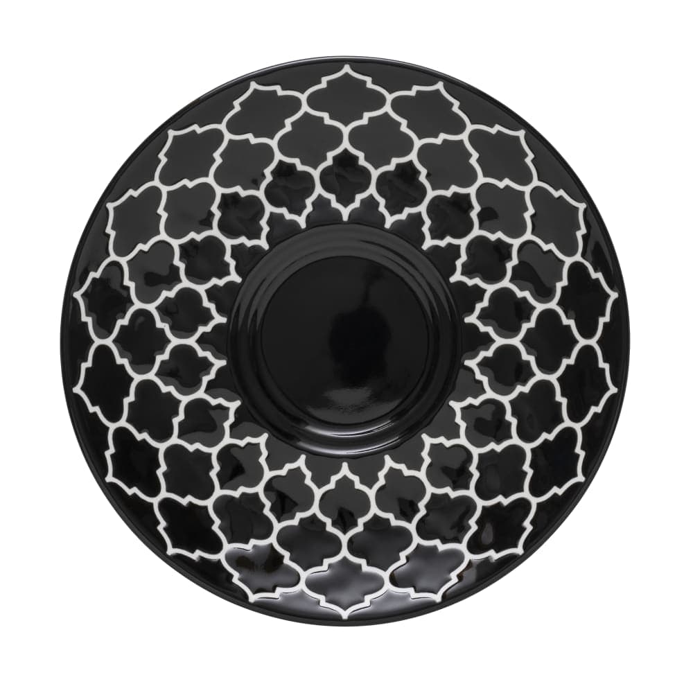 Libbey 109972 5 3/4" Round Porcelain Saucer - Black w/ White Embossed Pattern