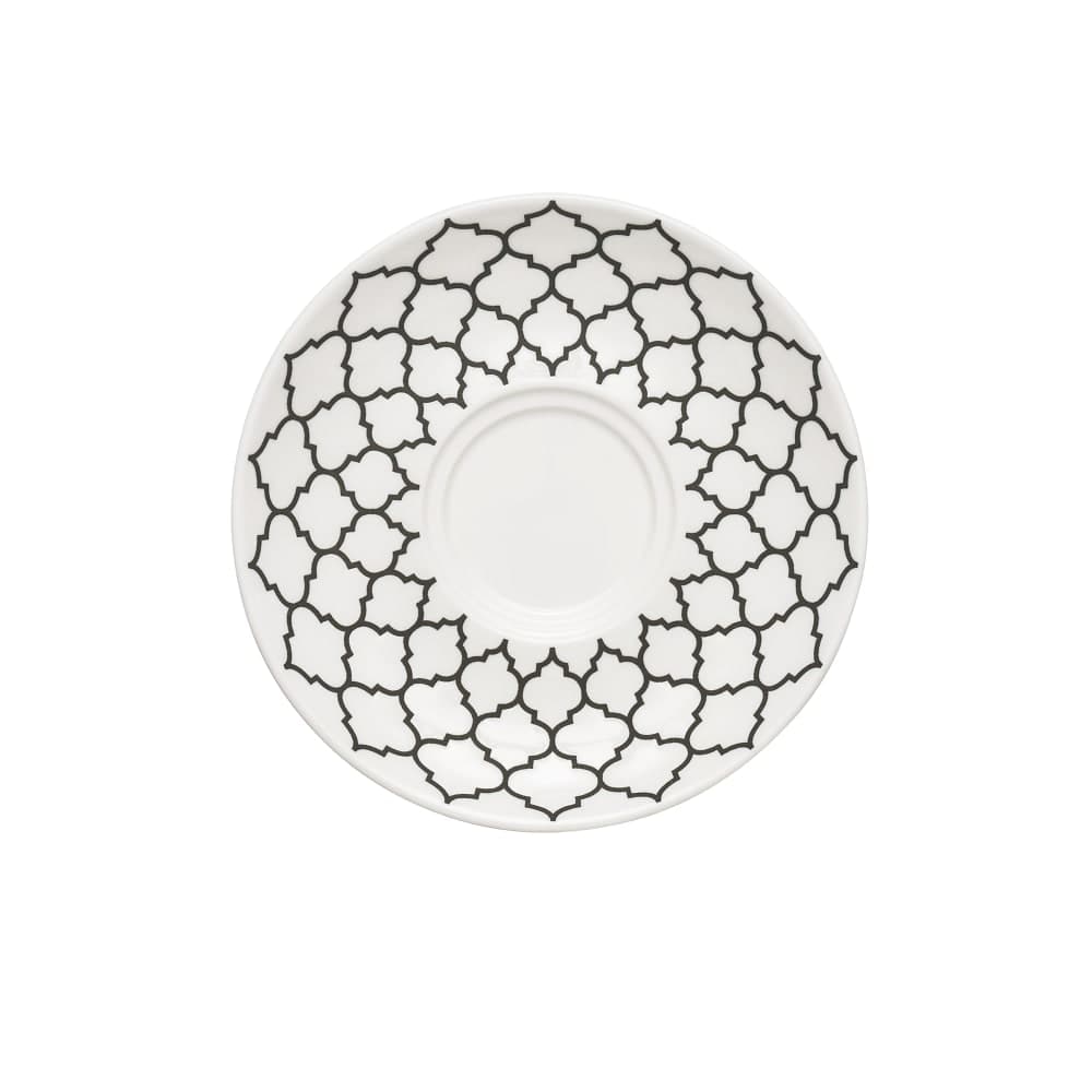 Libbey 109989 5 3/4" Round Porcelain Saucer - White w/ Black Embossed Pattern