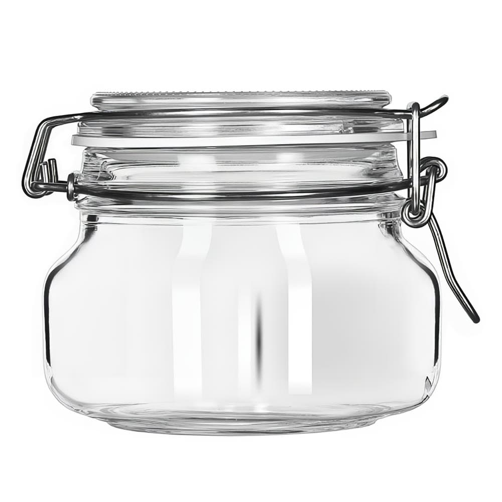 Libbey 17208836 17 oz Glass Jar - Clamp Lid, Large Opening, Rubber Seal