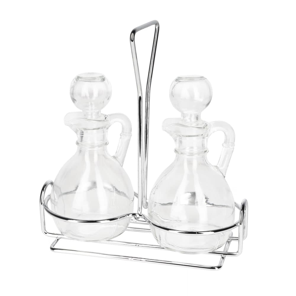 Libbey 80371 6 oz Cruet Set w/ Wire Rack & Glass Stoppers - Glass, Clear