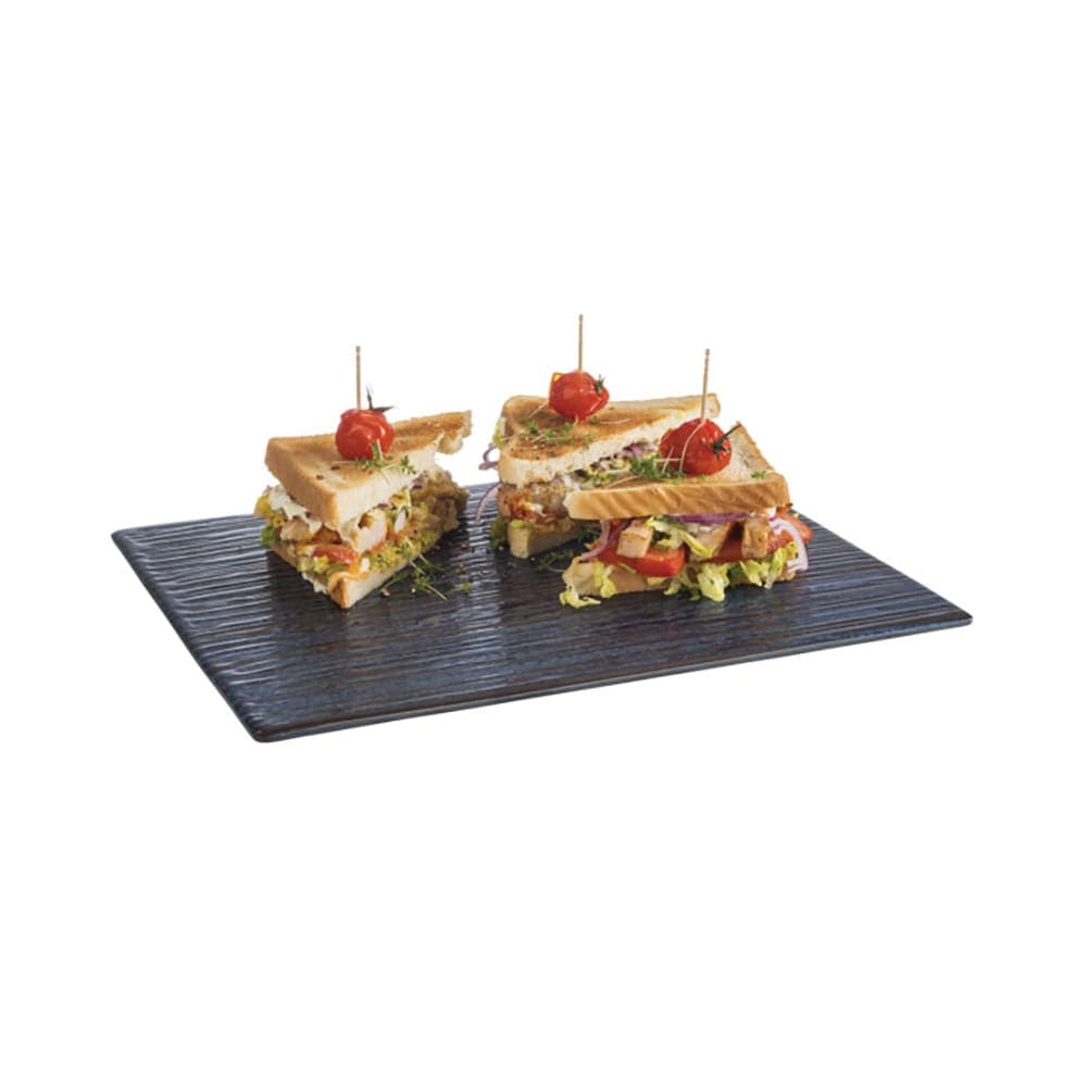 Libbey APS85021 Rectangular Serving Tray - 12 3/4" x 10 1/2", Melamine, Grey/Blue