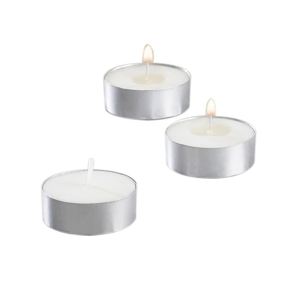 Sterno Tea Light Candle w/ 5 hr Burn Time - Wax, Silver Metal Cup (40100)